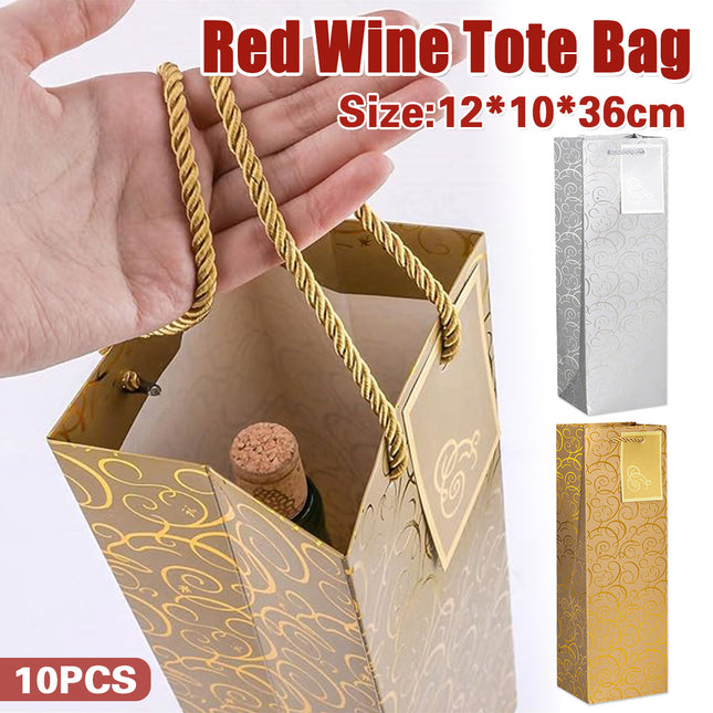 10 Pcs Red Wine Gift Bags with Twisted Rope Handle in Kraft Paper