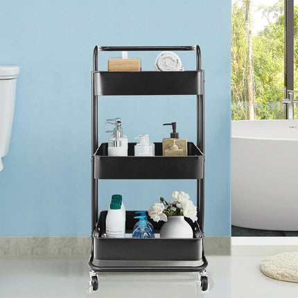 3Tier Trolley Shelf Organiser with Wheels Removable Storage Cart for Home Office