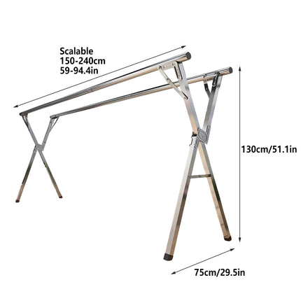 Floor Standing Folding Clothes Drying Rack for Home Use Extendable 150-240cm