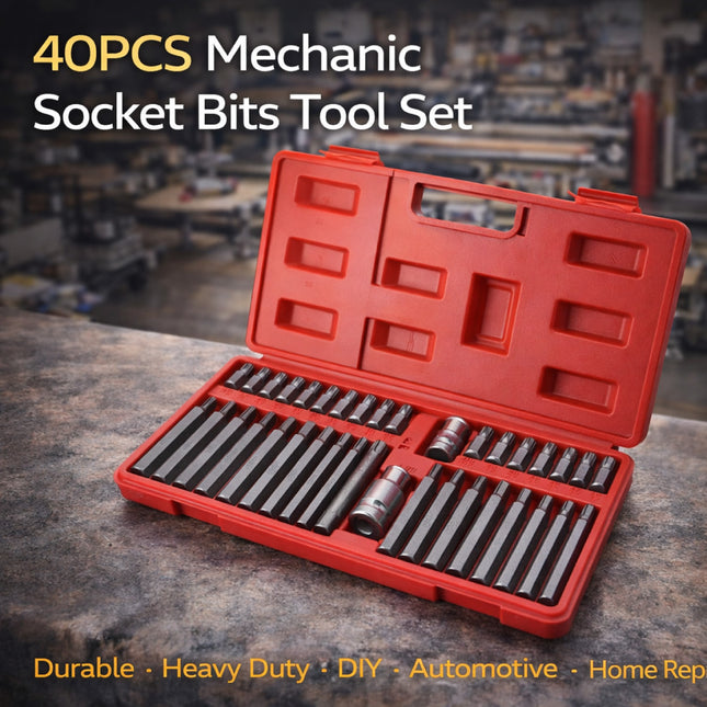 40PCS Mechanic Socket Bits Tool Set 1/2 Inch 3/8 Inch Durable for Auto Repair