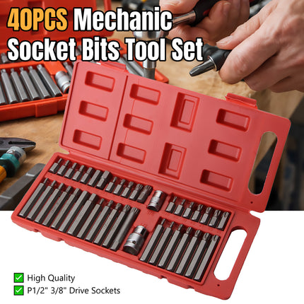 40PCS Mechanic Socket Bits Tool Set 1/2 Inch 3/8 Inch Durable for Auto Repair