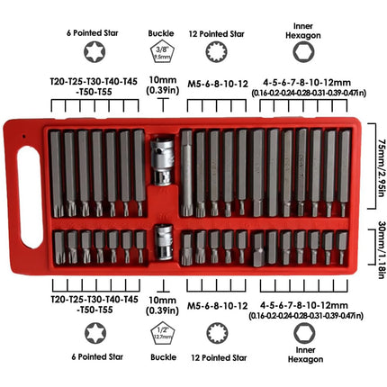 40PCS Mechanic Socket Bits Tool Set 1/2 Inch 3/8 Inch Durable for Auto Repair