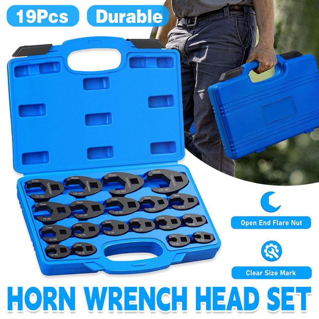 19PCS Open End Wrench Head Set Oil Pipe Spanner Auto Repair Line Removal Tool