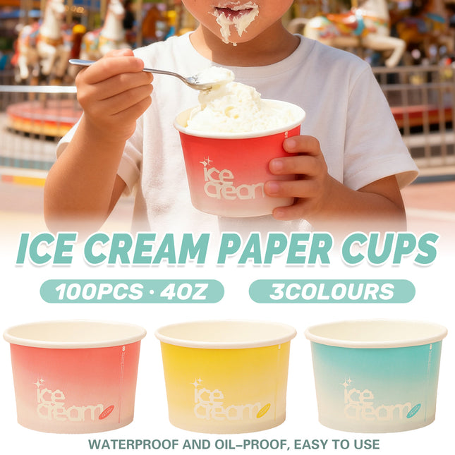 100PCS 4oz Ice Cream Cups Paper Cups Food-Grade Water-Proof Oil-Proof Takeaway