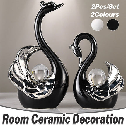 Swan Ceramic Tabletop Ornament Set Home Decor Figurine Gift Room Decoration Art