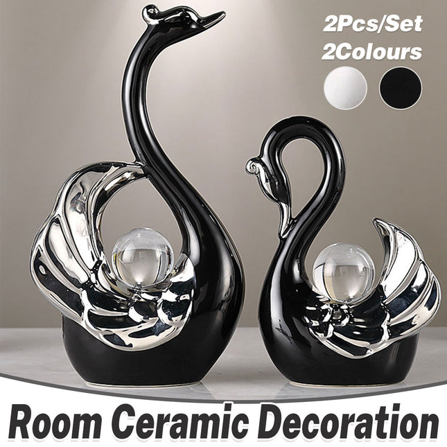 Swan Ceramic Tabletop Ornament Set Home Decor Figurine Gift Room Decoration Art