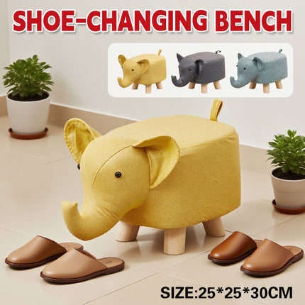 Cute Elephant Solid Wood Low Stool Shoe Changing Stool Durable for Home Entryway