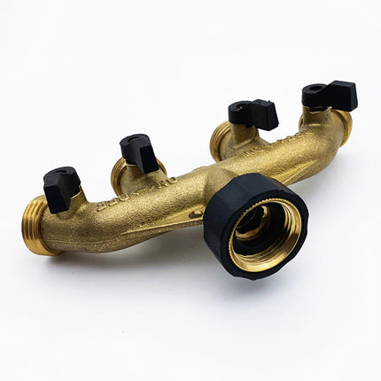 4Way Solid Brass Hose Splitter Quick Connector Shut Off Valves 3-4 Tap Outlet