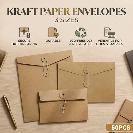 Kraft Paper String Tie Envelopes 3 Size Options
