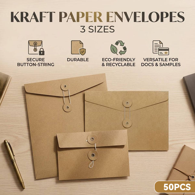 Kraft Paper String Tie Envelopes 3 Size Options