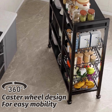 4 Tier Moveable Kitchen Storage Rack with Wheels Stable Structure Space Saving