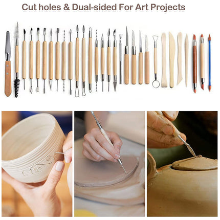 Pottery Clay Tool Set 25 or 61PCS Wooden Handle Sculpting Ceramic Art DIY