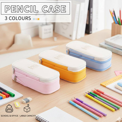 Expandable Canvas Pencil Case 3 Colours Zip Pouch