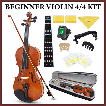 Beginner Violin 4/4 Full Size Linden Wood Complete Music Learning Set with Bow and Case