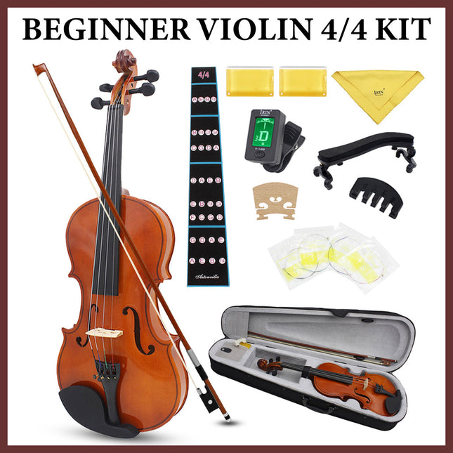 Beginner Violin 4/4 Full Size Linden Wood Complete Music Learning Set with Bow and Case