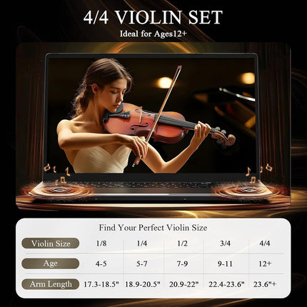 Beginner Violin 4/4 Full Size Linden Wood Complete Music Learning Set with Bow and Case
