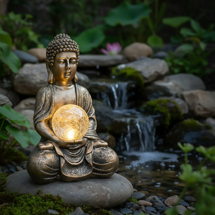 Buddha Solar Light Figurine Energy Saving Decorative Statue for Garden Balcony