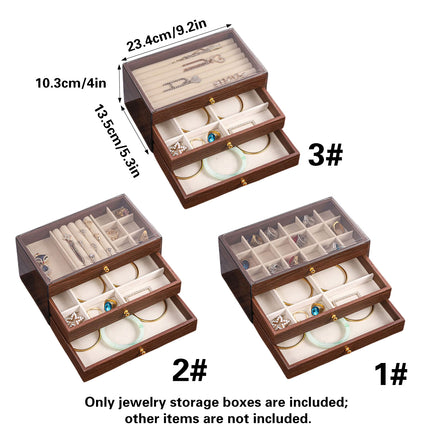 Multi Layer Wooden Jewelry Box Walnut Grain with Compartments Drawers Display