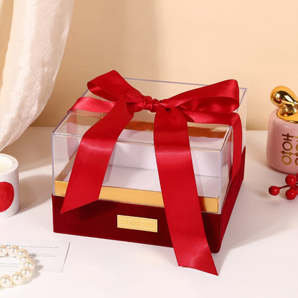 Acrylic Gift Box Clear Souvenir Display Case Bow Storage Container for Packaging