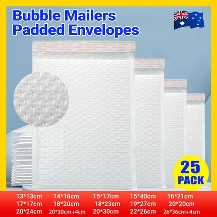 25PCS Poly Bubble Mailers Envelope Padded Bag White Cushioned Satchel 15 Sizes