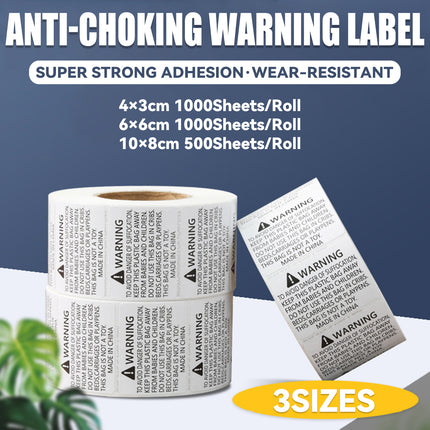 Suffocation Warning Labels Roll 3 Sizes Available Strong Water-Based Adhesive