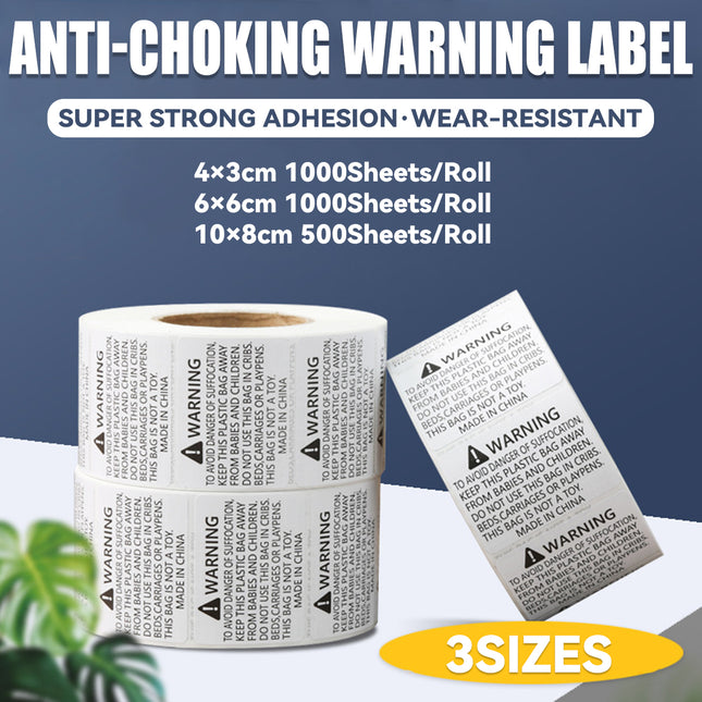 Suffocation Warning Labels Roll 3 Sizes Available Strong Water-Based Adhesive