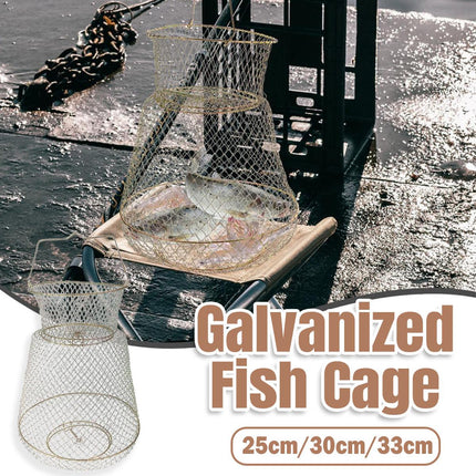 Folding Fish Trap Mesh Cage Portable Fishing Net Guard Pocket for Catching Fish