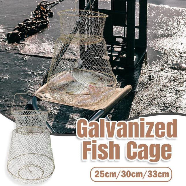 Folding Fish Trap Mesh Cage Portable Fishing Net Guard Pocket for Catching Fish