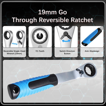17PCS Pass Through Socket Set 10-24mm Ratchet Wrench Tool Kit CR-V