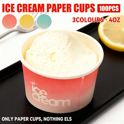 100PCS 4oz Ice Cream Cups Paper Cups Food-Grade Water-Proof Oil-Proof Takeaway