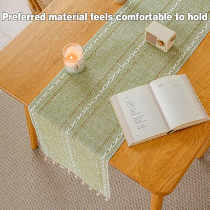 Solid Colour Woven Hollow Fringe Table Runner Home Dining Tablecloth Decoration
