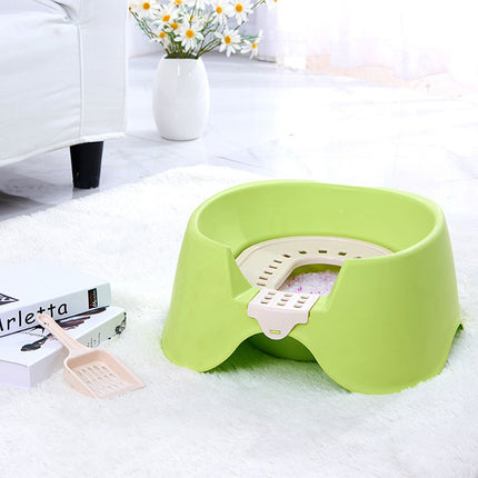 Cat Litter Box Open Toilet Green Squat Style Pet Tray Easy Clean Plastic Kitty