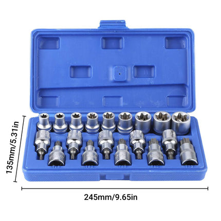 19PCS E-Type Socket Screwdriver Bit Set 1/2inch Drive Professional Auto Repair Tool