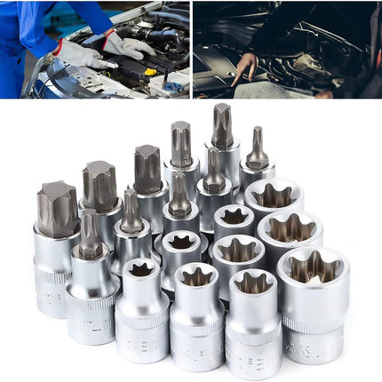 19PCS E-Type Socket Screwdriver Bit Set 1/2inch Drive Professional Auto Repair Tool