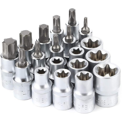 19PCS E-Type Socket Screwdriver Bit Set 1/2inch Drive Professional Auto Repair Tool