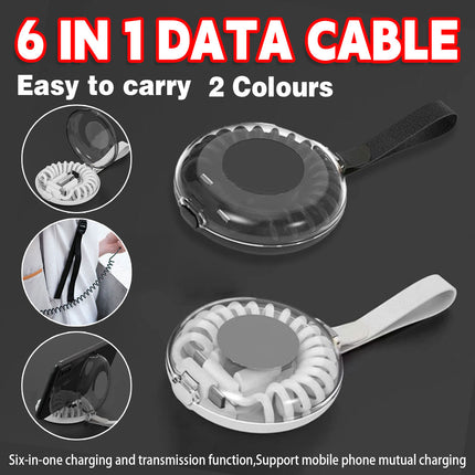 Six In One Charging Cable Spring Design Mobile Phone Fast Data Cord USB Cable