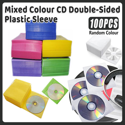 100X Premium Color Mixing CD DVD Double Sided Plastic Sleeves Holds 2 discs Storage Bag
