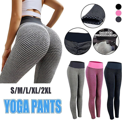 Women Yoga Pants Leggings High Waist Anti Cellulite Butt Lift Gym Fitness Black