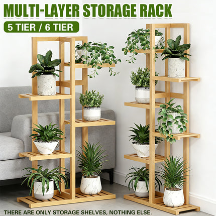 5/6 Tier Bamboo Minimalist Flower Plant Stand Home Balcony Garden Floor Rack