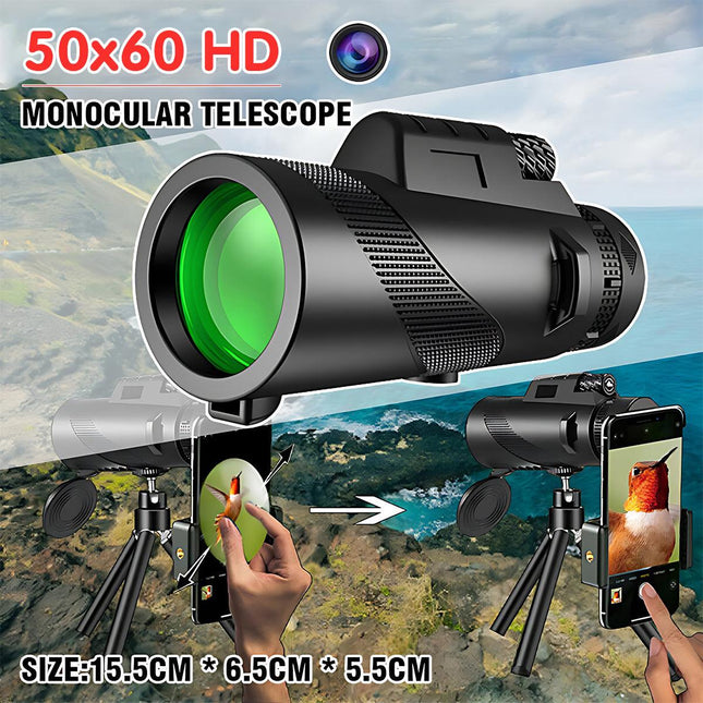 HD Portable Monocular Telescope with Phone Clip and Tripod for Travel
