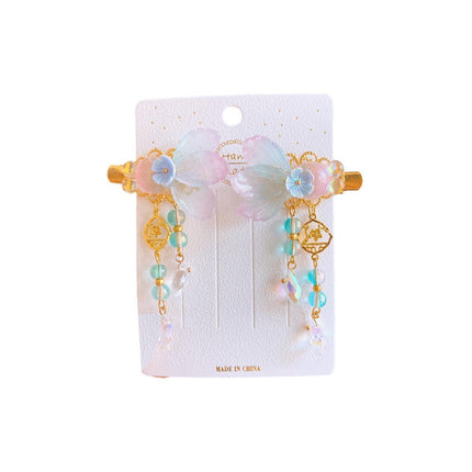 2Pcs Hanfu Flower Hair Clip Pearl Tassel Butterfly Hairpin Female/Children Party - Aimall