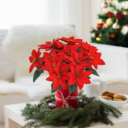 6PCS Christmas ASimulated Flower Bouquets Festive Red for Home Table Decoration