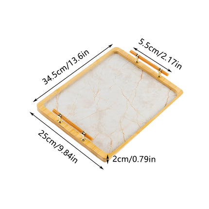 Bamboo Tea Tray with Stone Plastic Base Waterproof Non-Slip Durable