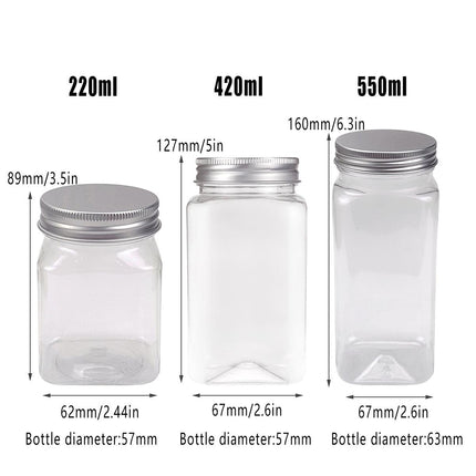 20pcs Square Transparent Plastic Bottle with Aluminum Cap Sealed Jar for Food