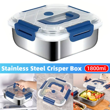 1800ml Portable Square Lunch Box Sealed Crisper Refrigerator Storage Container