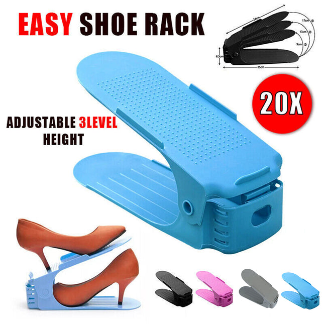 20X Shoe Rack Display Case Box Adjustable Slots Organizer Storage Holder