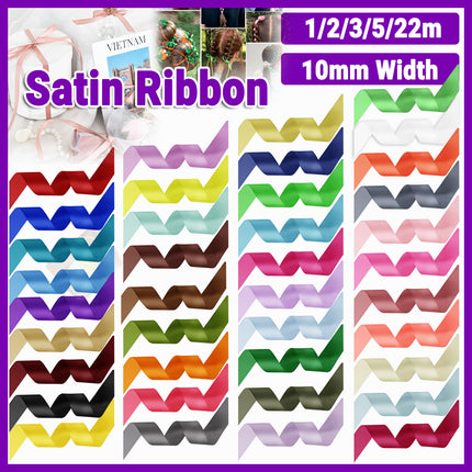 10mm Width Satin Hair Ribbon Wedding Party Decoration Gift Banquet 22m