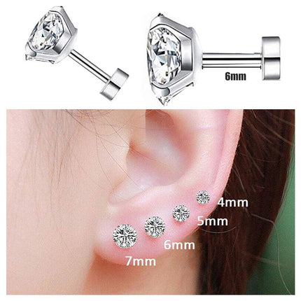 1 Pair Zirconia Surgical Steel Ear Studs with Cz Crystal Piercing Jewellery - Aimall