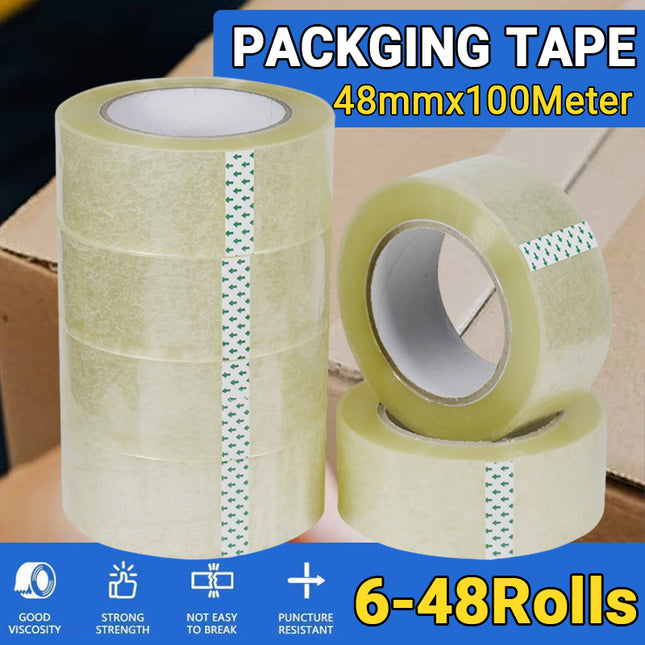 Clear Packing Tape 48mm x 100m for Carton Sealing 6 to 48 Rolls