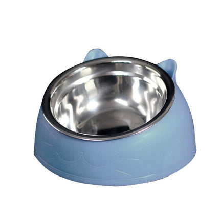 Pet Dog Cat Food Bowl Raised No Slip Stainless Steel Tilted Water Food Feeder